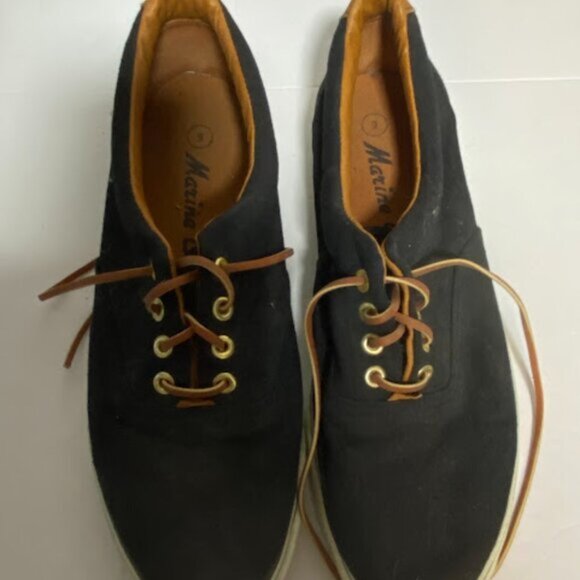 Marine Layer Black Tan Canvas Men's Boat Sneakers Size 9 - Picture 3 of 7